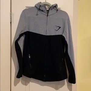 XL GymShark zip up hoodie grey and black